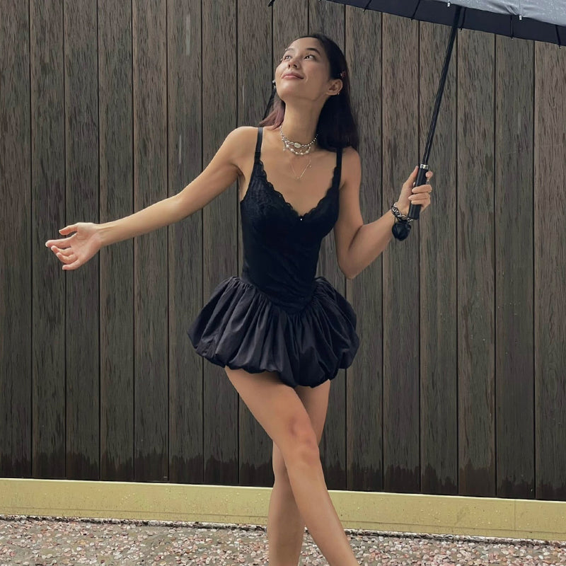 Sexy Black Lace A-Line Satin V-Neck Fashion Birthday Short Dress ED03301