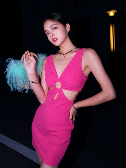 Fuchsia V-neck Sheath Fashion Party Dress Sweet Homecoming Dress ED03305