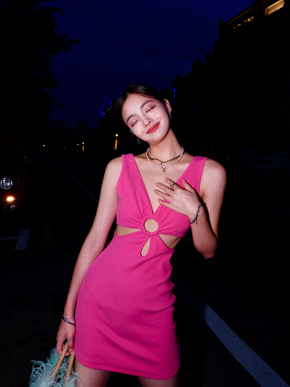 Fuchsia V-neck Sheath Fashion Party Dress Sweet Homecoming Dress ED03305