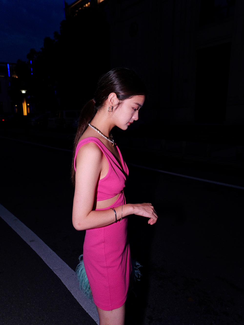 Fuchsia V-neck Sheath Fashion Party Dress Sweet Homecoming Dress ED03305