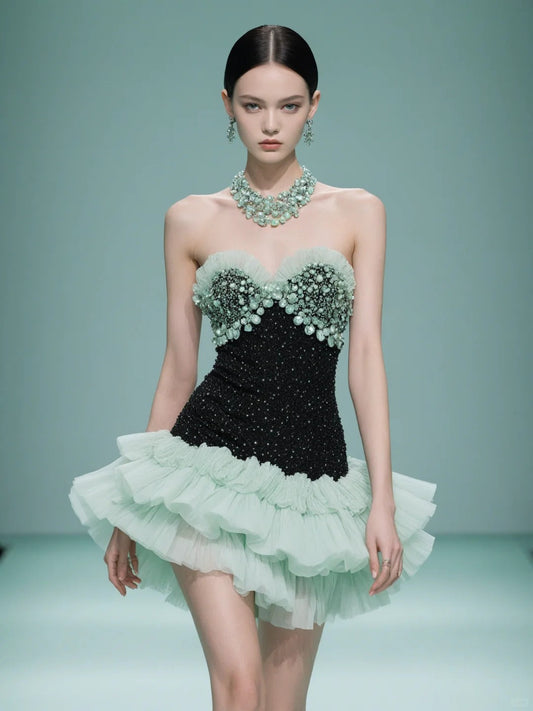 Stunning Mint Green Sweetheart Neck Tulle Short Ball Gowns for Party, Gorgeous Beaded Graduation Prom Dresses ED03306