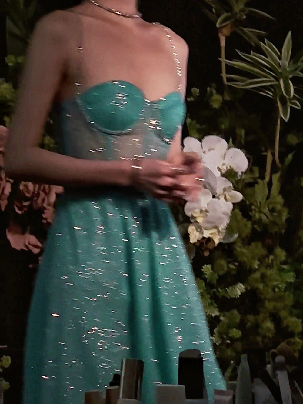 Sparkling Blue A-Line Spaghetti Strap Long Prom Dresses, Rhinestones Sweet 16 Dress ED03308