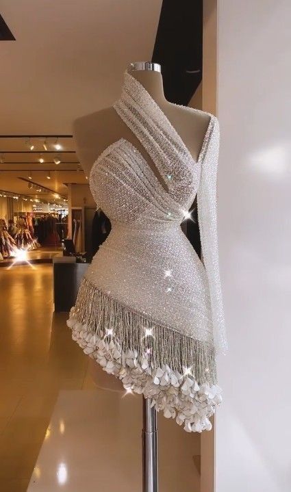 Gorgeous White Asymmetric Neckline Bodycon Lace Beading Short Evening Dress Sexy Homecoming Dress With Tassels ED03312