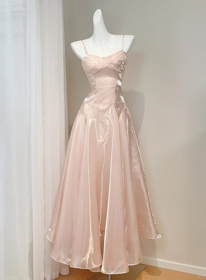 Gorgeous Pink Spaghetti Strap A-Line Satin Long Prom Dresses, Sweet 16 Dress ED03315