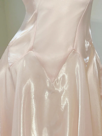 Gorgeous Pink Spaghetti Strap A-Line Satin Long Prom Dresses, Sweet 16 Dress ED03315