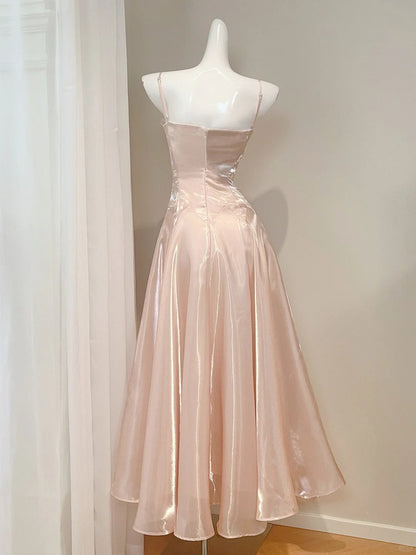 Gorgeous Pink Spaghetti Strap A-Line Satin Long Prom Dresses, Sweet 16 Dress ED03315