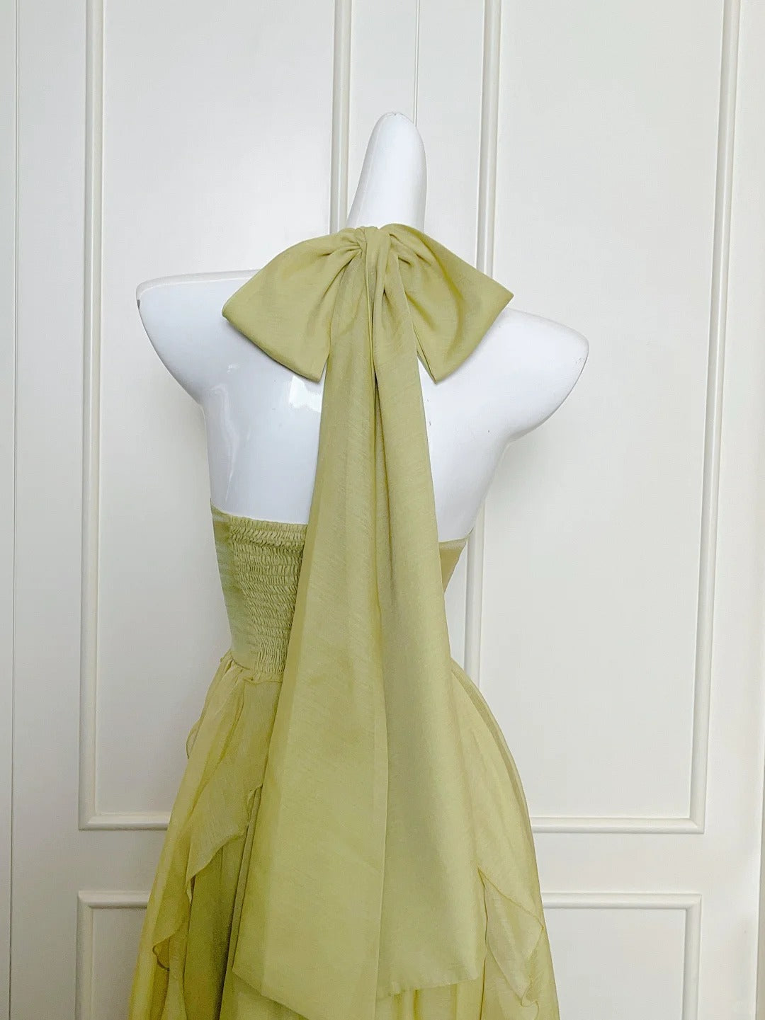 Olive Green Halter Neck A-Line Chiffon Ruffles Long Prom Dresses, Sweet 16 Dress ED03318