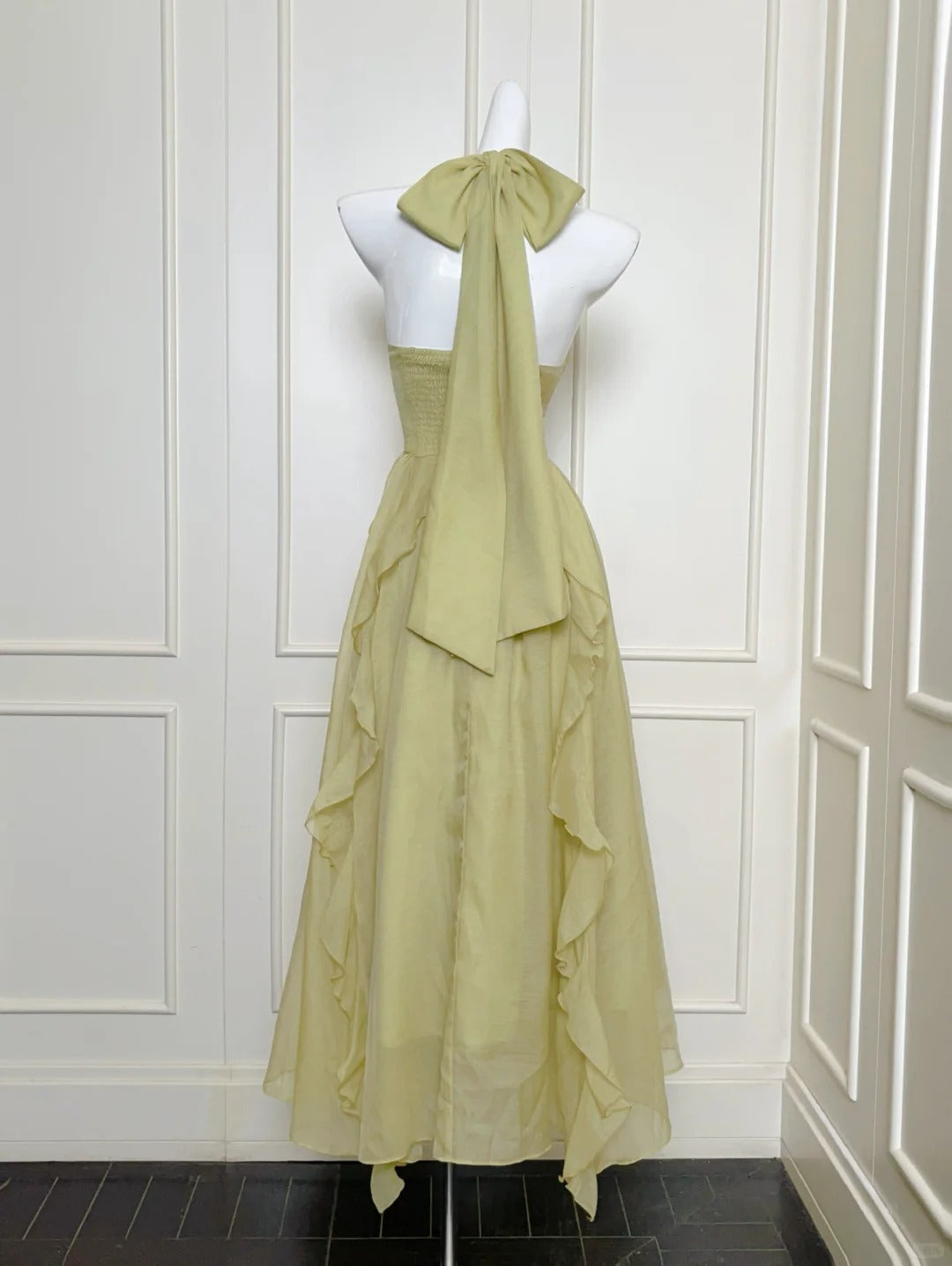 Olive Green Halter Neck A-Line Chiffon Ruffles Long Prom Dresses, Sweet 16 Dress ED03318