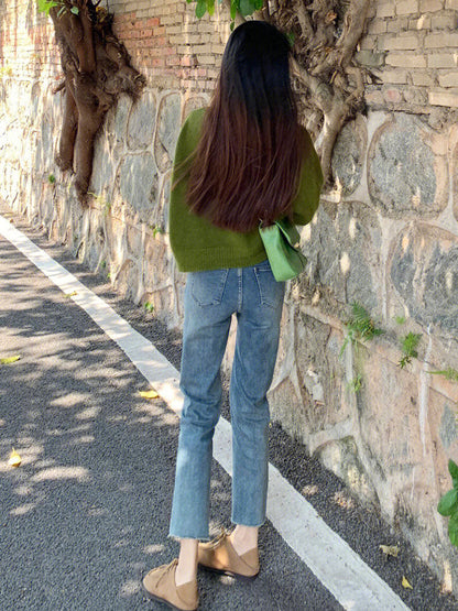 Avocado Green Retro Soft V-Neck Knitted Cardigan ED0331