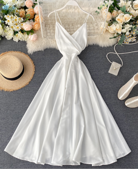 Solid Color Backless Sling High Waist Dress ED0333