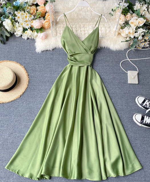 Solid Color Backless Sling High Waist Dress ED0333