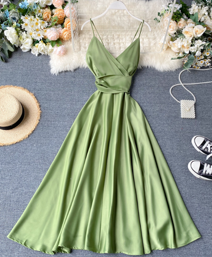 Solid Color Backless Sling High Waist Dress ED0333