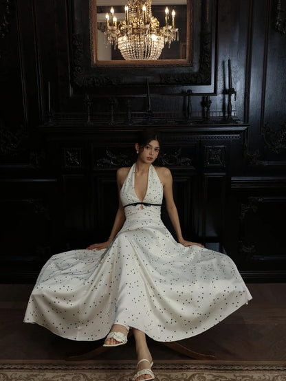 Glamour V-neck A-Line Satin Polka Dot Short Party Dress, Sweet 16 Dress ED03346