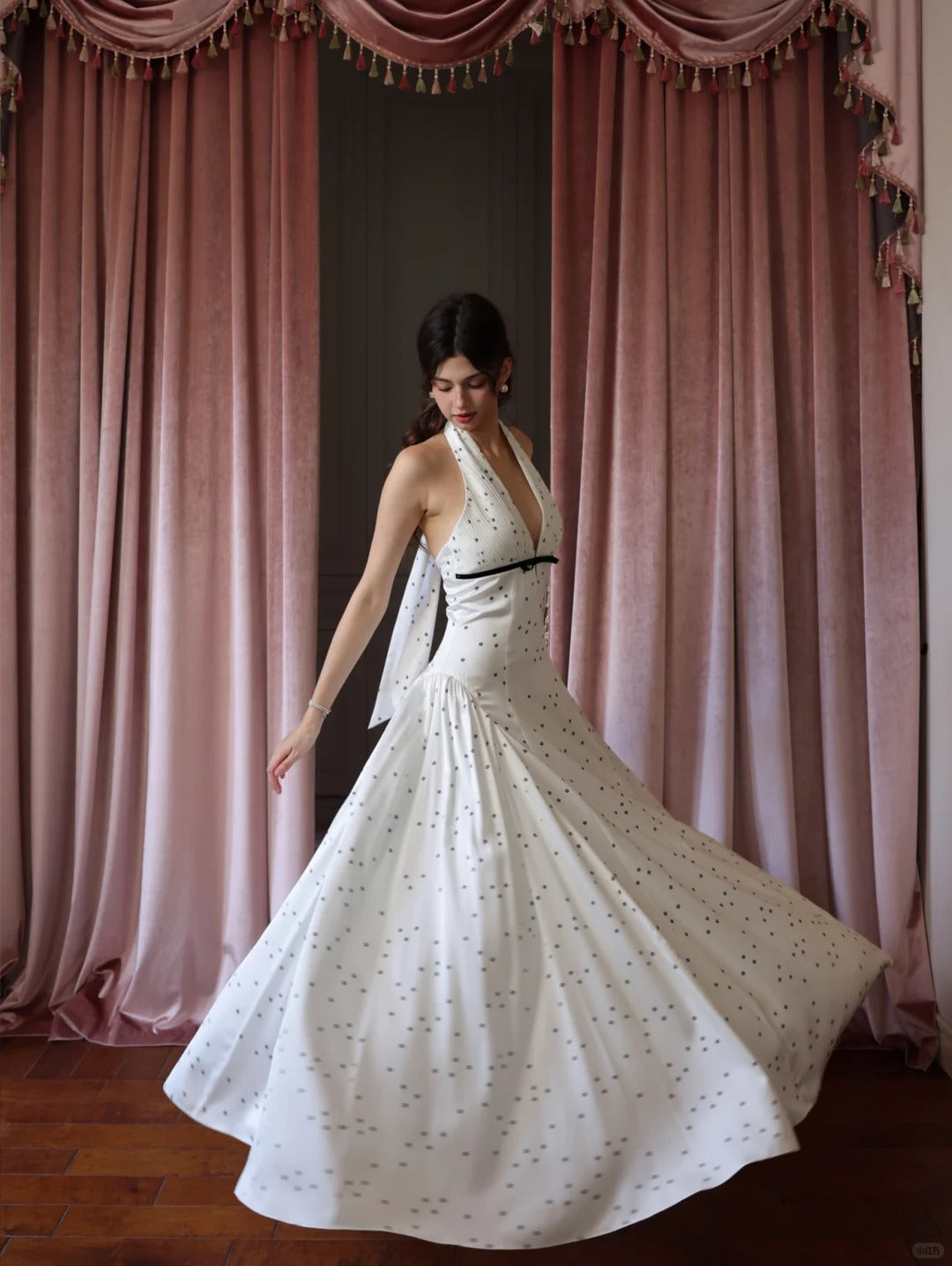 Glamour V-neck A-Line Satin Polka Dot Short Party Dress, Sweet 16 Dress ED03346