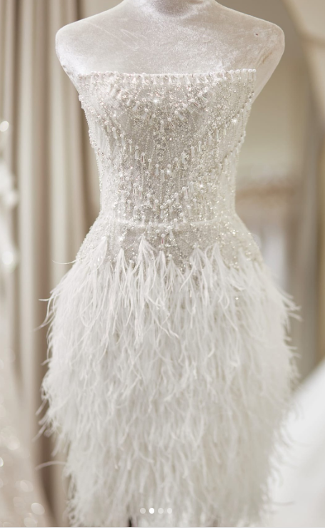 Gorgeous White Sheath Strapless Short Homecoming Dress, Elegant Beaded Wedding Dress ED03347