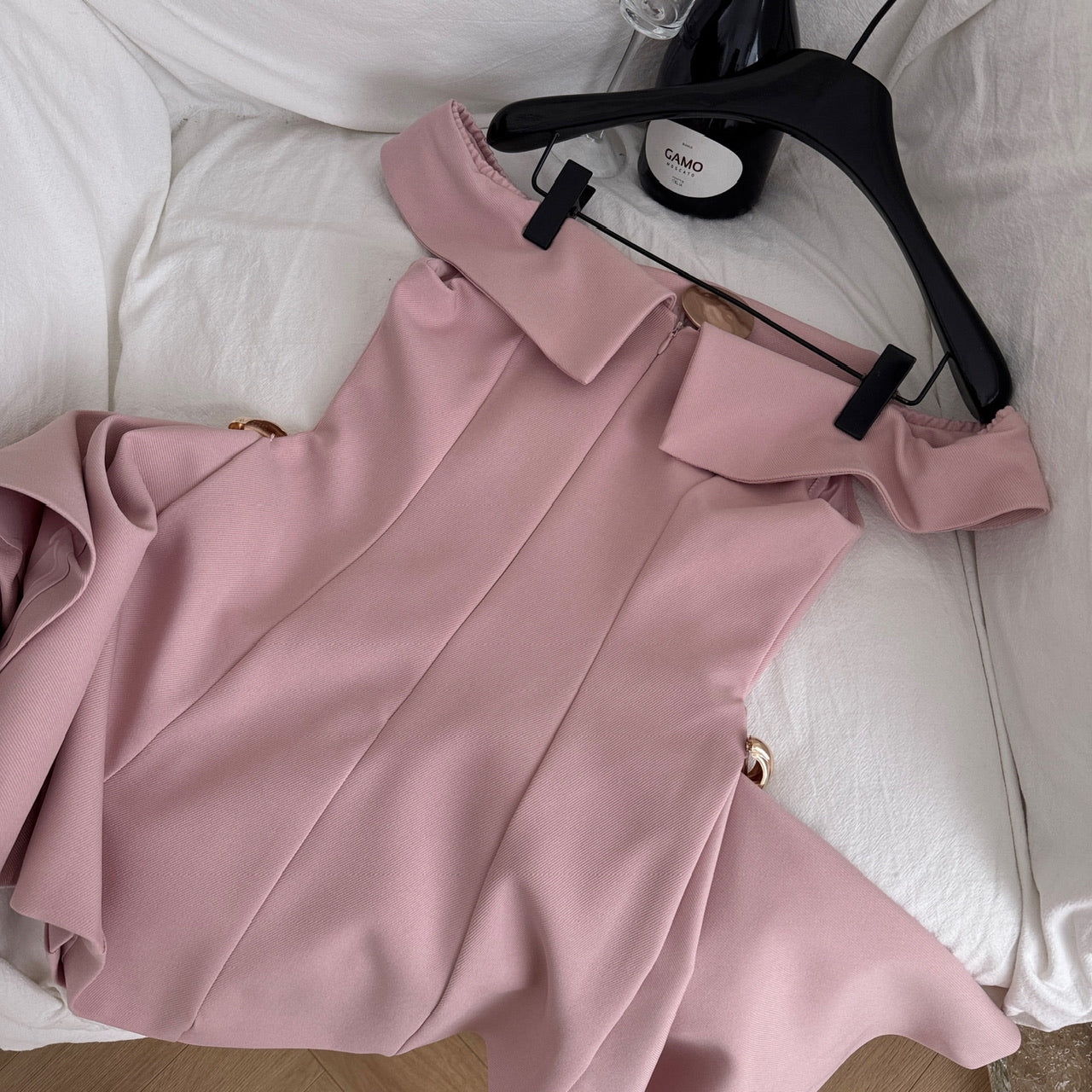 Elegant Off Shoulder A-Line Short Outdoor Party Dress, Pink Sweet 16 Dress ED03357