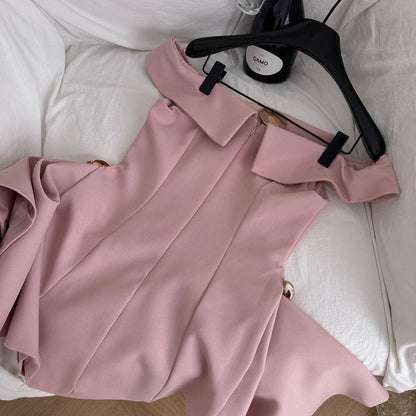 Elegant Off Shoulder A-Line Short Outdoor Party Dress, Pink Sweet 16 Dress ED03357