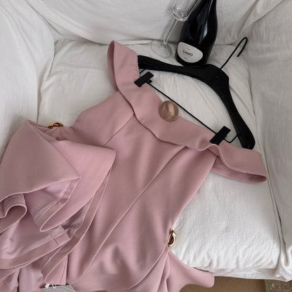 Elegant Off Shoulder A-Line Short Outdoor Party Dress, Pink Sweet 16 Dress ED03357