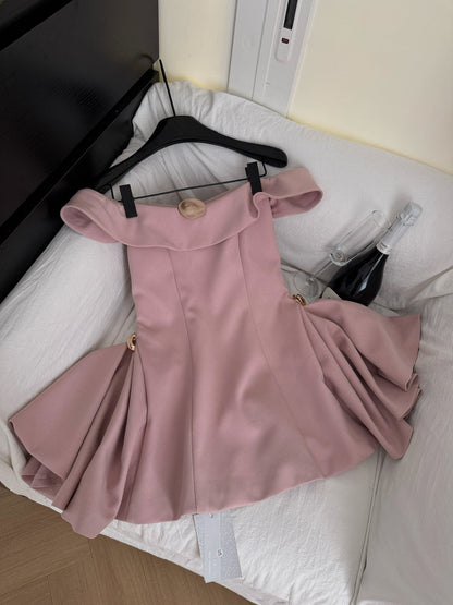 Elegant Off Shoulder A-Line Short Outdoor Party Dress, Pink Sweet 16 Dress ED03357