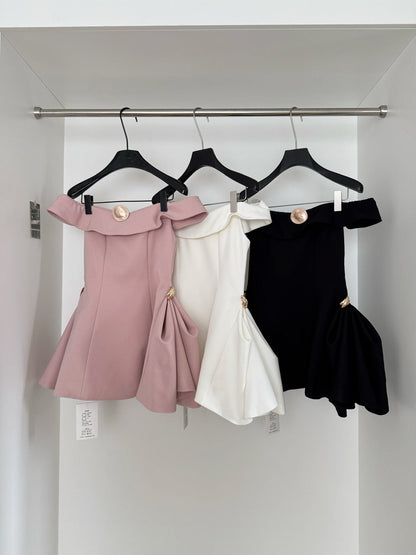 Elegant Off Shoulder A-Line Short Outdoor Party Dress, Pink Sweet 16 Dress ED03357