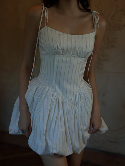 Classic Spaghetti Strap A-Line Satin Stripe Short Birthday Dress, Sweet Outdoor Party Dress ED03359