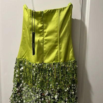 Chic Green Strapless Bodycon Satin Short Party Dresses, Fashion Birthday Dresses with Sequins ED03365