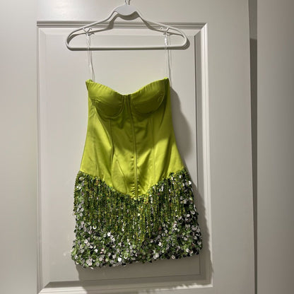 Chic Green Strapless Bodycon Satin Short Party Dresses, Fashion Birthday Dresses with Sequins ED03365