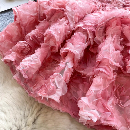 Fashion Rococo Pink Strapless Tulle Applique Short Ball Gown, Sweet 16 Dress ED03367