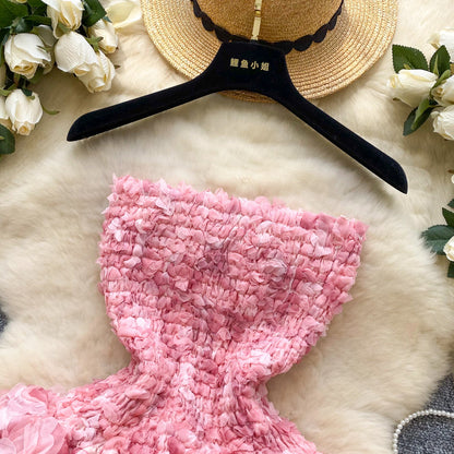 Fashion Rococo Pink Strapless Tulle Applique Short Ball Gown, Sweet 16 Dress ED03367