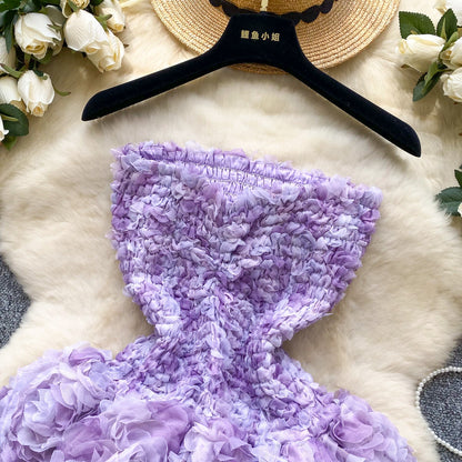 Fashion Rococo Pink Strapless Tulle Applique Short Ball Gown, Sweet 16 Dress ED03367