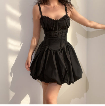 Chic Black Spaghetti Strap A-Line Lace Short Outdoor Party Dress, Summer Fashion Outfit ED03368