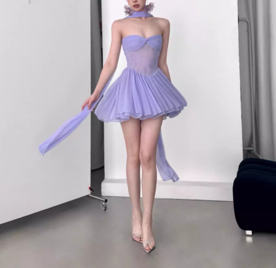 Gorgeous Purple A-Line Strapless Chiffon Short Birthday Party Dress ED03369