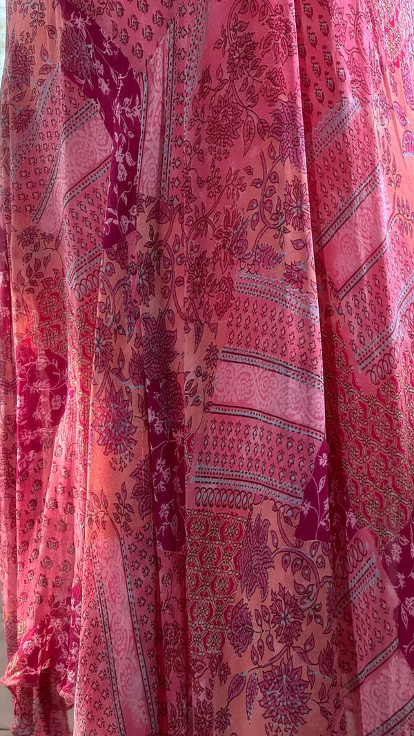 Pink Print Floral Mermaid Spaghetti Straps Chiffon Prom Dress Evening Dress SH3782