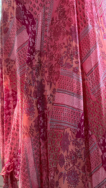 Chic Pink Sheath Printed Chiffon Short Prom Dresses, Spaghetti Strap Evening Dress ED03371