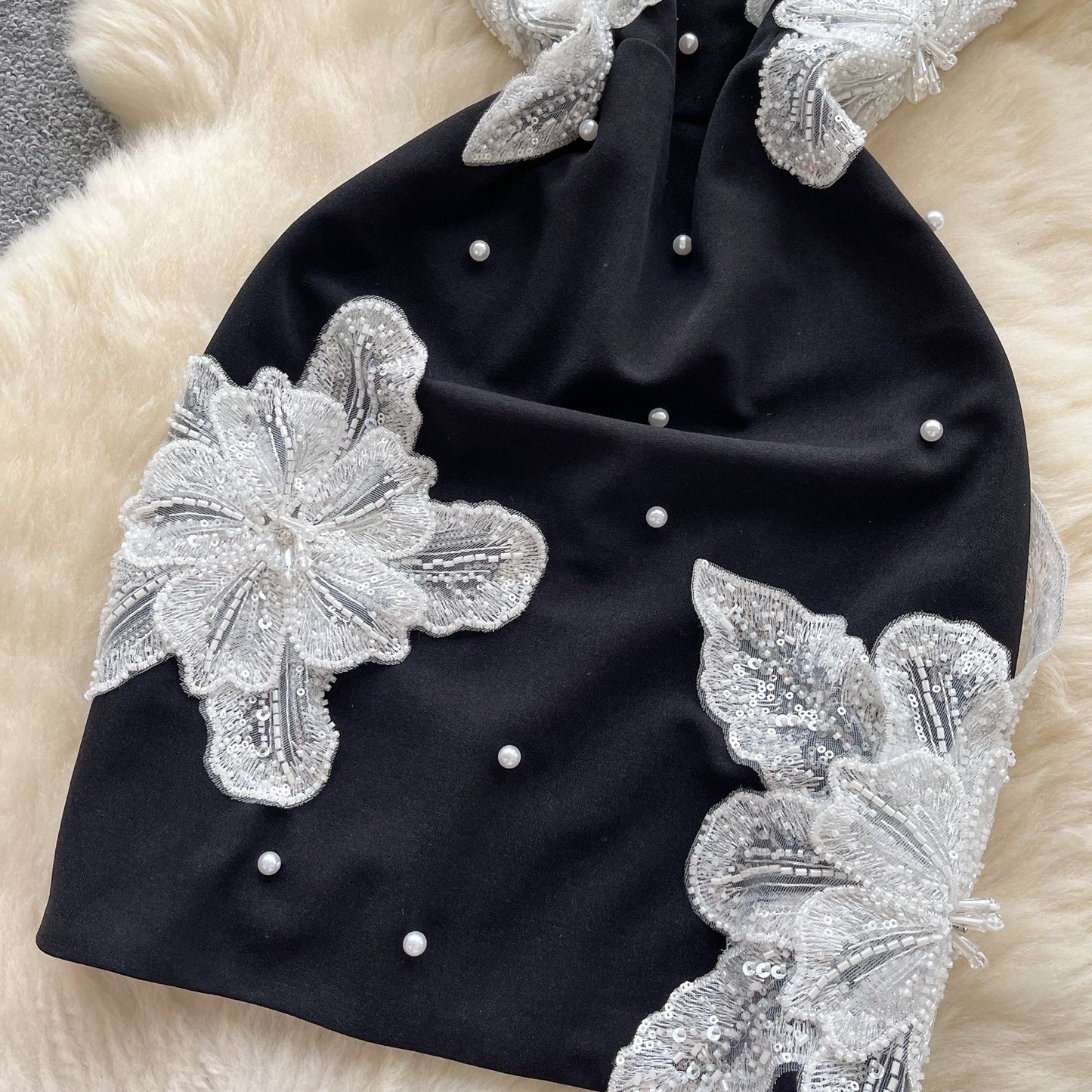 Fashionable Black Strapless Bodycon Beaded Short Outdoor Party Dress Fashion Back to School Outfit ED03393