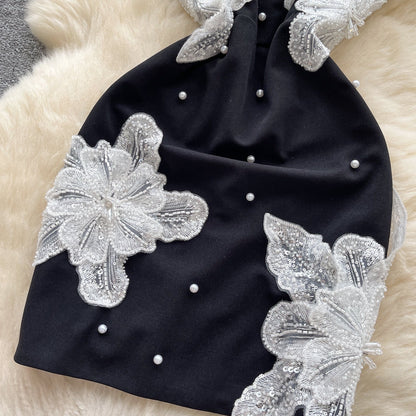 Fashionable Black Strapless Bodycon Beaded Short Outdoor Party Dress Fashion Back to School Outfit ED03393