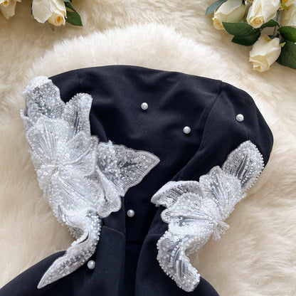 Fashionable Black Strapless Bodycon Beaded Short Outdoor Party Dress Fashion Back to School Outfit ED03393