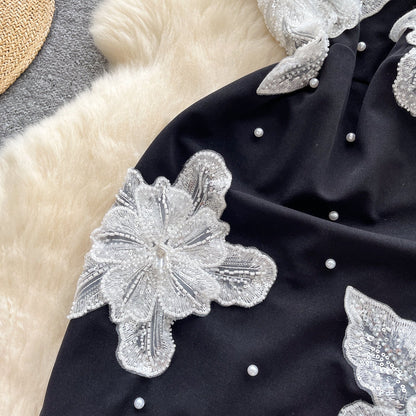 Fashionable Black Strapless Bodycon Beaded Short Outdoor Party Dress Fashion Back to School Outfit ED03393