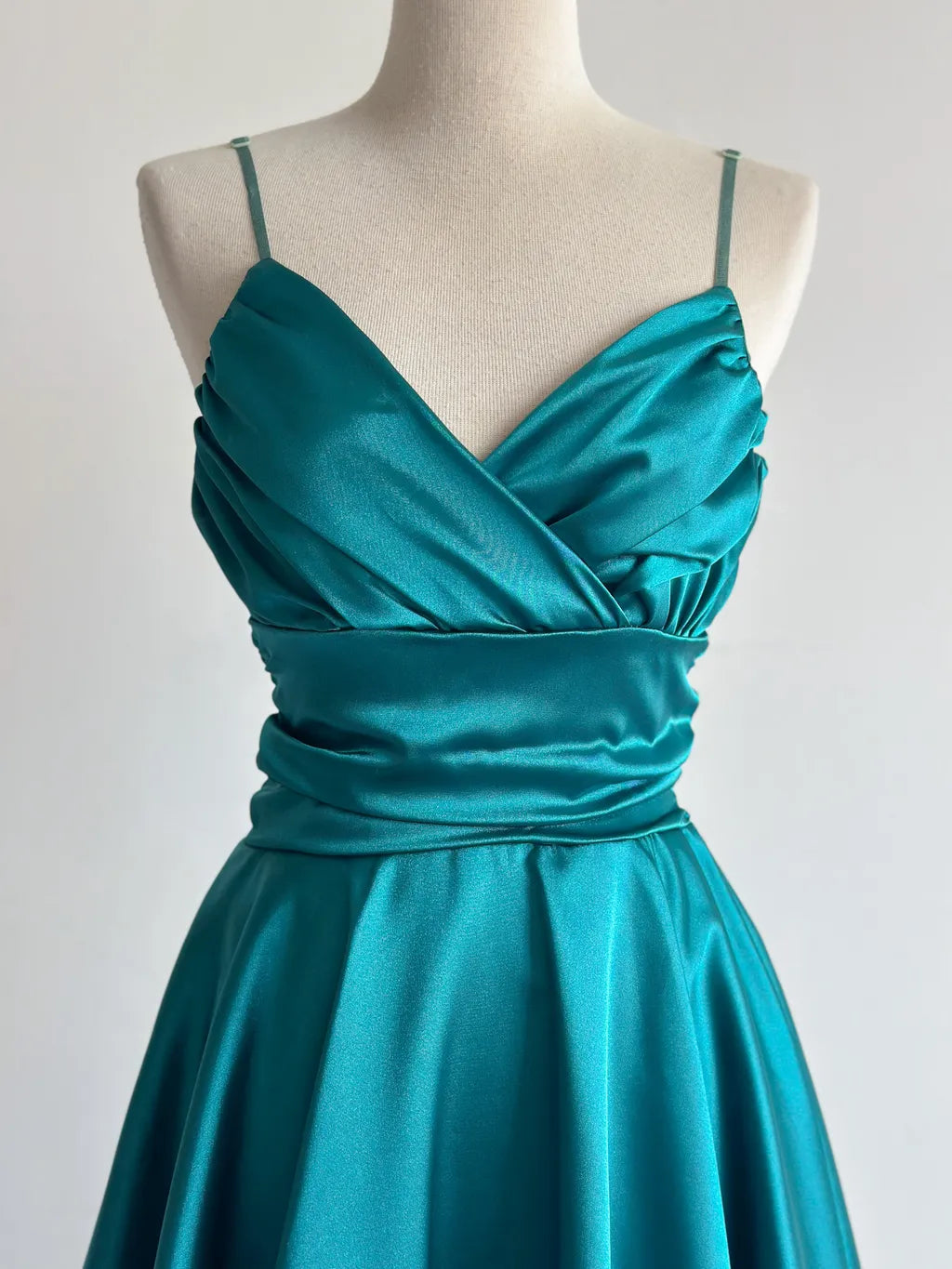 Glamour Turquoise Spaghetti Strap A-Line Satin Short Vintage Prom Dresses Birthday Party Dress ED03402