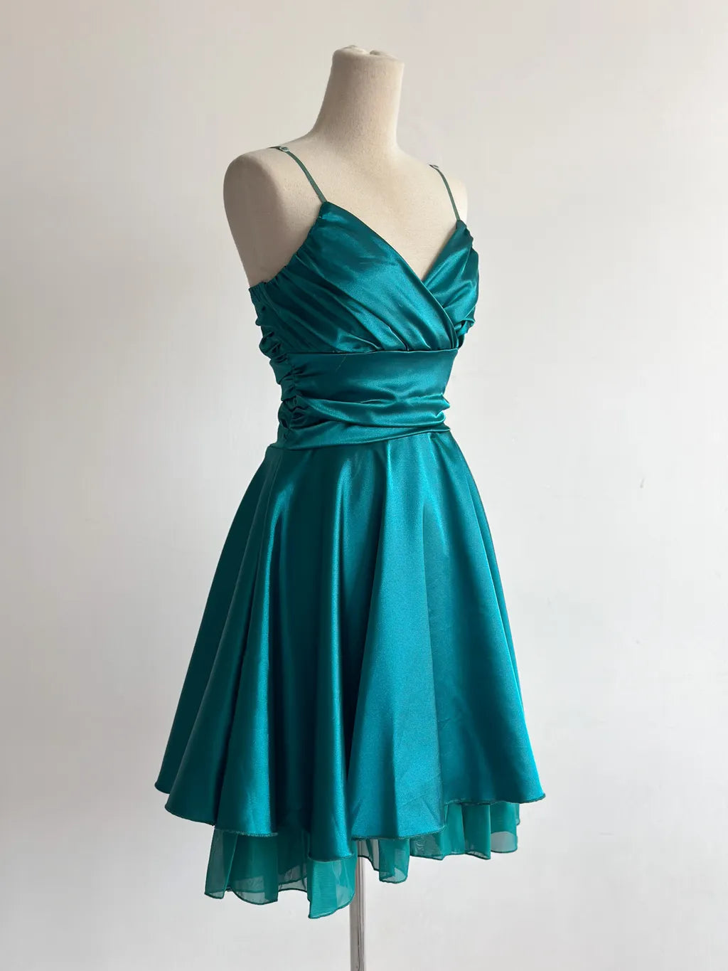 Glamour Turquoise Spaghetti Strap A-Line Satin Short Vintage Prom Dresses Birthday Party Dress ED03402