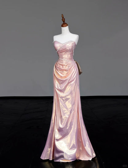 Fairytale Light Pink Sweetheart Mermaid Satin Long Prom Dresses, Formal Evening Gowns ED03414
