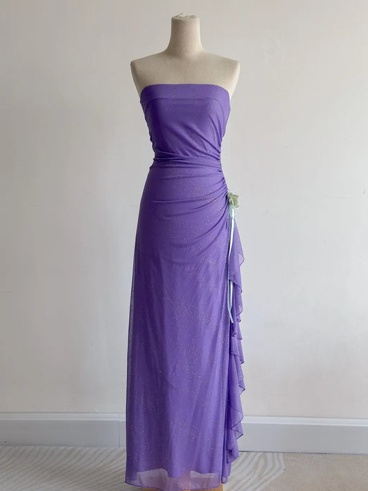 Chic Strapless Sheath Purple Glitter Chiffon Evening Dress, Sweet 18 Dress ED03420
