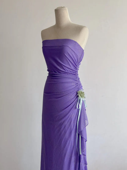 Chic Strapless Sheath Purple Glitter Chiffon Evening Dress, Sweet 18 Dress ED03420