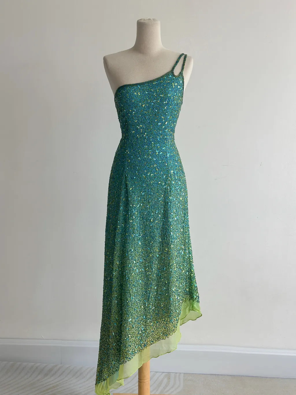 Retro Blue Sheath One Shoulder Beaded Chiffon Birthday Party Dress, Fairytale Prom Dresses ED03421