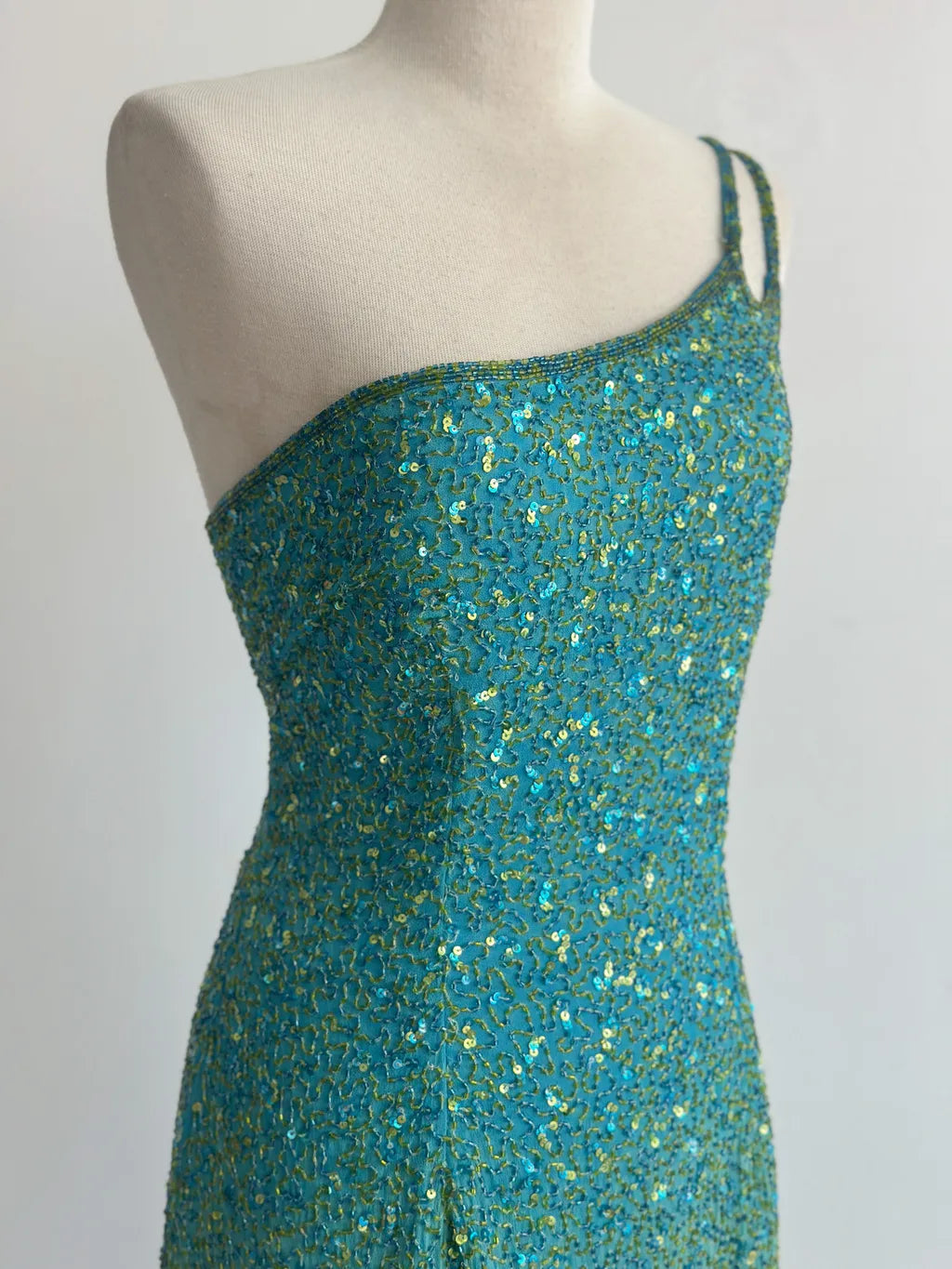 Retro Blue Sheath One Shoulder Beaded Chiffon Birthday Party Dress, Fairytale Prom Dresses ED03421