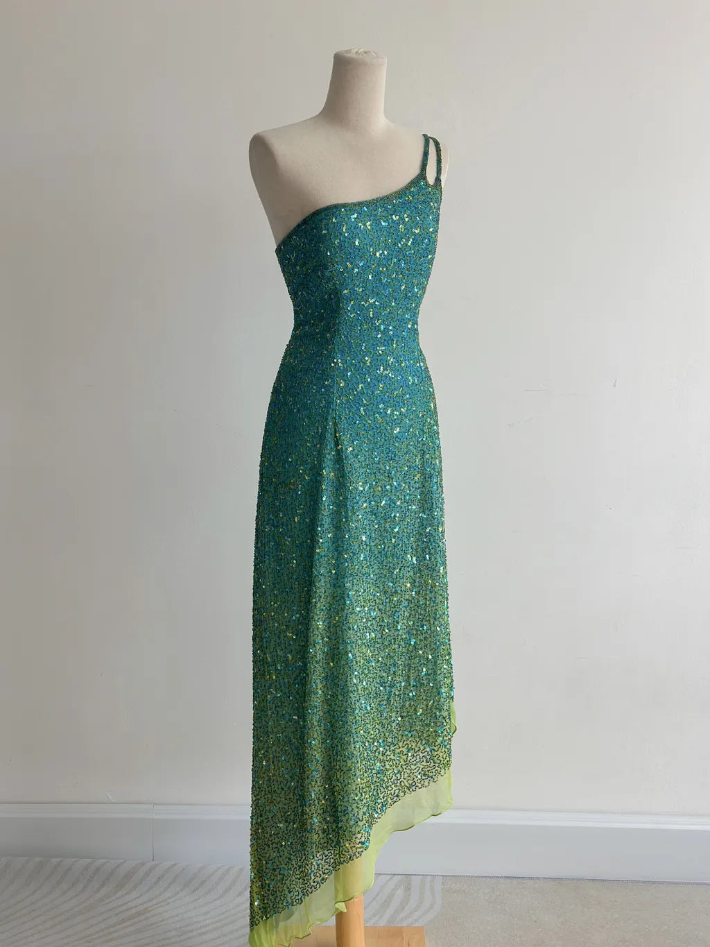 Retro Blue Sheath One Shoulder Beaded Chiffon Birthday Party Dress, Fairytale Prom Dresses ED03421