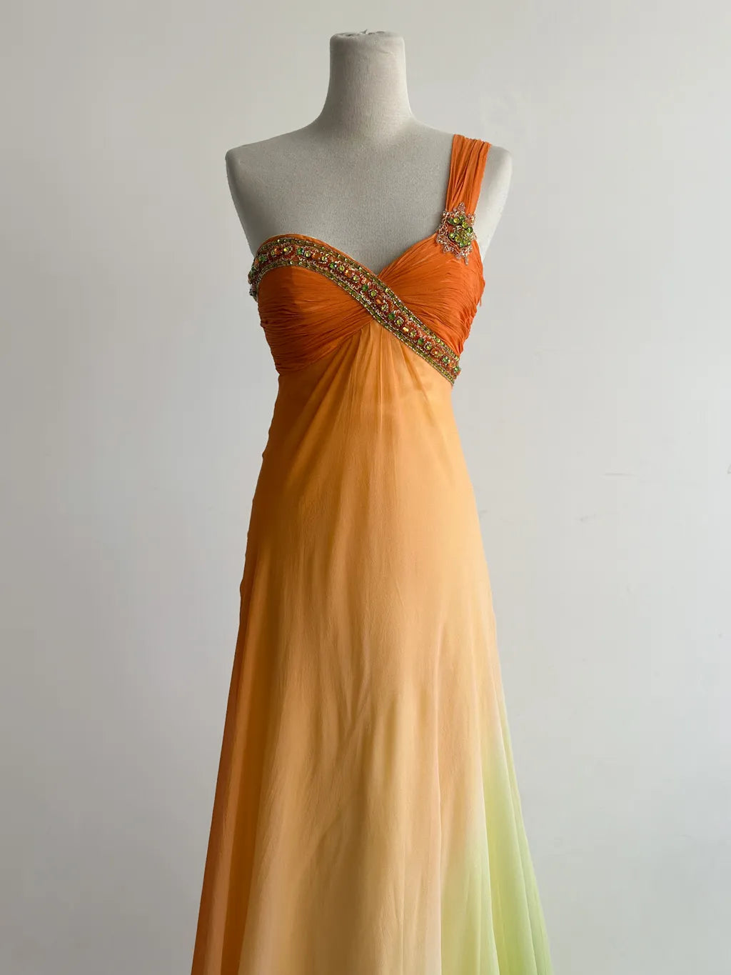 Sweet Gradient Orange One Shoulder Chiffon Empire Dress Beaded Vintage Evening Gowns ED03422