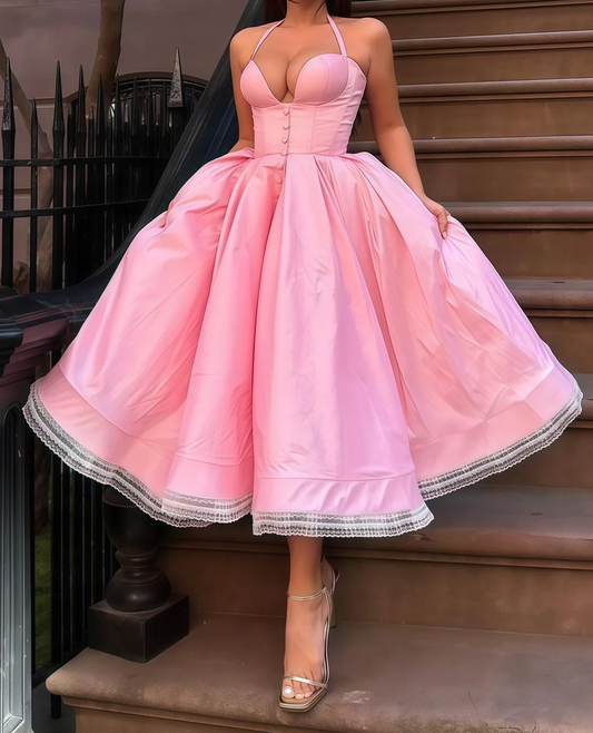 Sexy Pink Sweetheart Neck A-Line Satin Prom Dress, Fashionable Evening Dress ED03423
