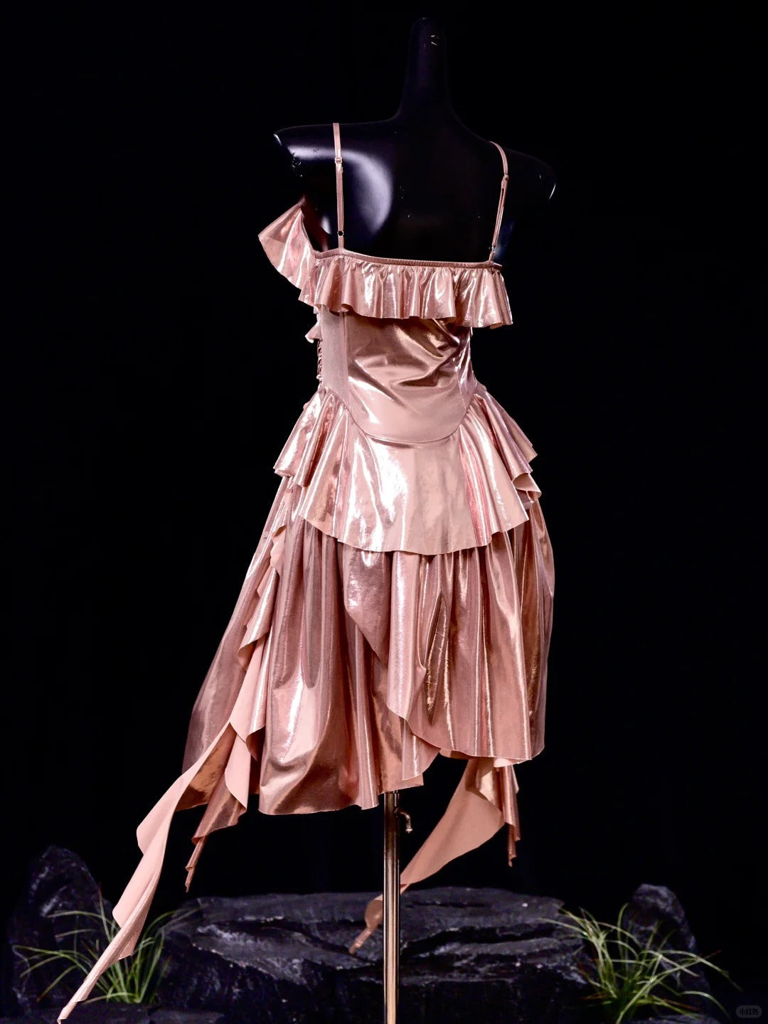 Classic Rose Gold Pink Spaghetti Straps Sheath Satin Short Prom Dresses Birthday Party Dress ED03426