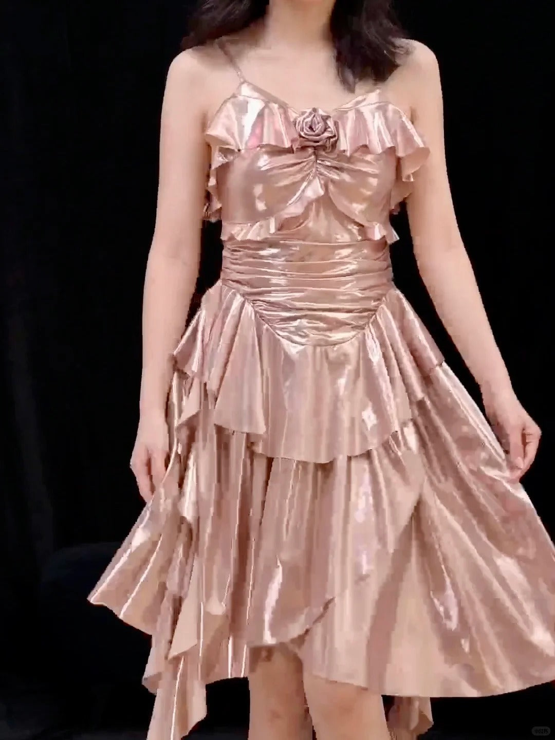 Classic Rose Gold Pink Spaghetti Straps Sheath Satin Short Prom Dresses Birthday Party Dress ED03426